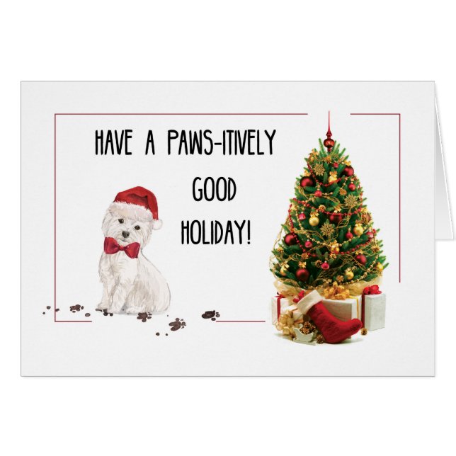 Westie Funny Christmas Dog with Tree Cards (Front Horizontal)