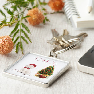 Westie Funny Christmas Dog with Tree Keychain