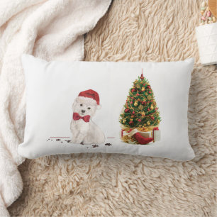 Westie Funny Christmas Dog with Tree Lumbar Pillow
