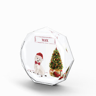 Westie Funny Christmas Dog with Tree Photo Block