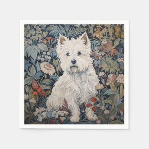 Westie Garden Tapestry in William Morris Style Napkins