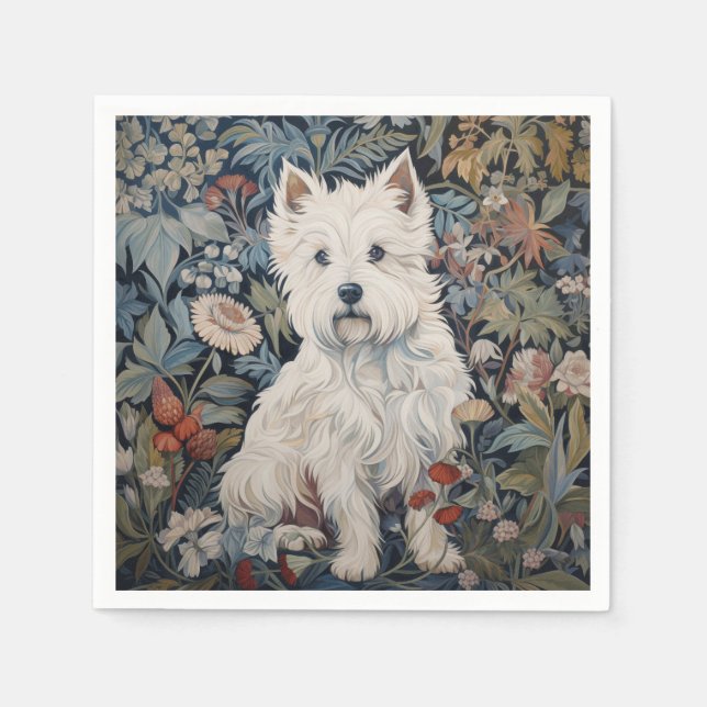 Westie Garden Tapestry in William Morris Style Napkins (Front)