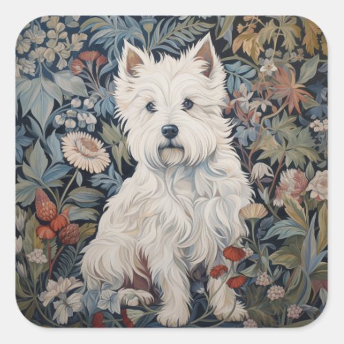 Westie Garden Tapestry in William Morris Style Square Sticker