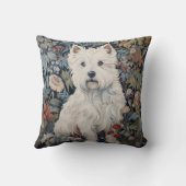 Westie Garden Tapestry in William Morris Style Throw Pillow (Back)