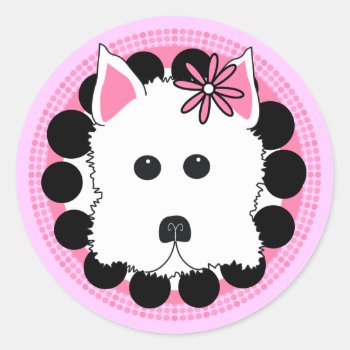 Westie Girl Classic Round Sticker by totallypainted at Zazzle