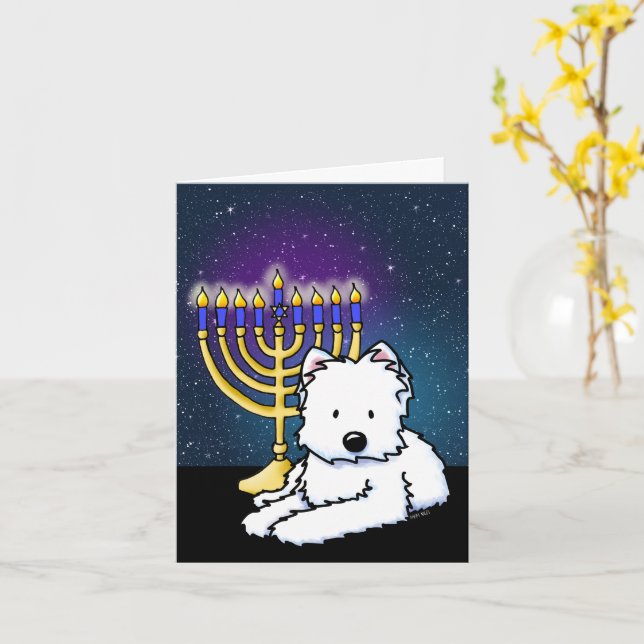 Westie Hanukkah Menorah Card (Yellow Flower)