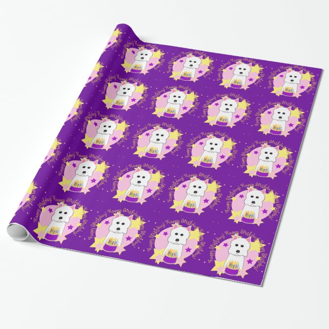Westie Happy Birthday Wrapping Paper (Unrolled)