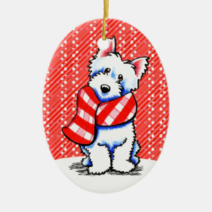 Westie Happy Plaid Scarf Winter Ceramic Ornament