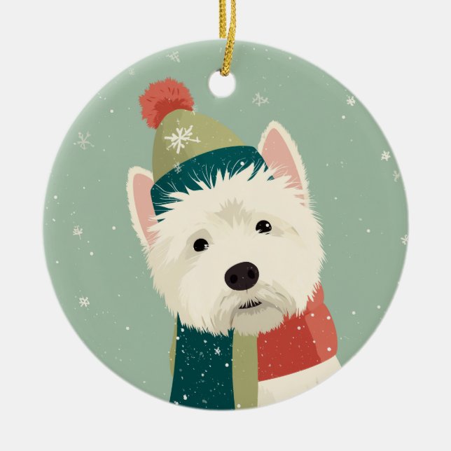 Westie Holiday Keepsake Ceramic Ornament (Front)