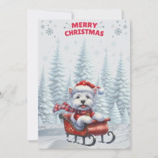 Westie in Sled Merry Christmas Card