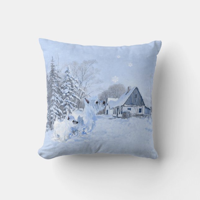 Westie in Wintertime PILLOW (Front)