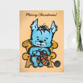 Westie Knitting - Merry Christmas - Hand Drawn Holiday Card