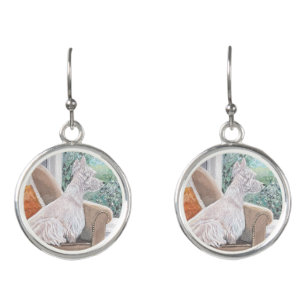 Westie Looking Out a Window Earrings