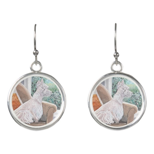 Westie Looking Out a Window Earrings (Front)