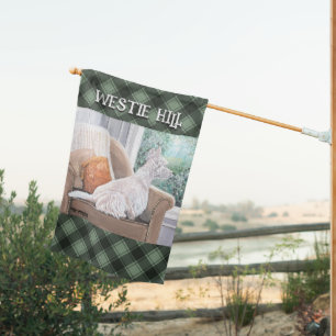 Westie Looking Out a Window House Flag