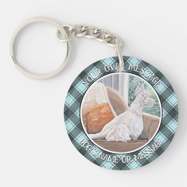 Westie Looking Out a Window Keychain (Front)