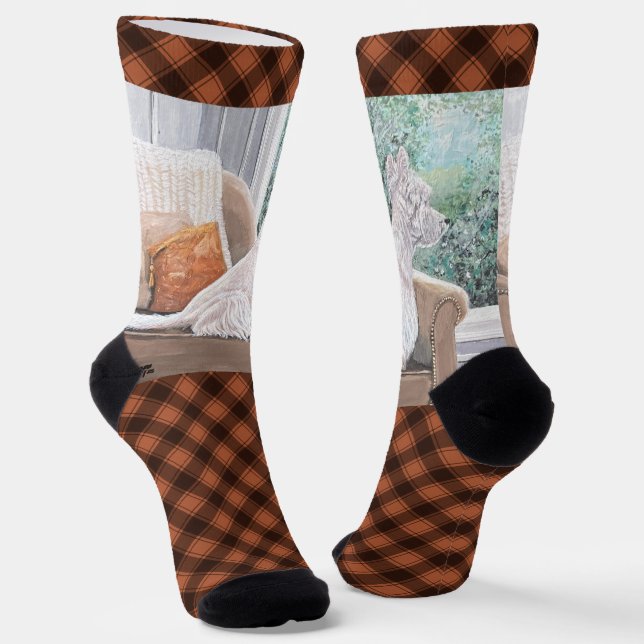 Westie Looking Out a Window Socks (Angled)