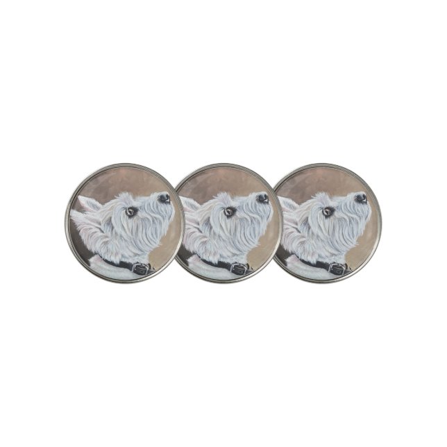Westie Looking Up Profile B Golf Ball Marker (3 Up)