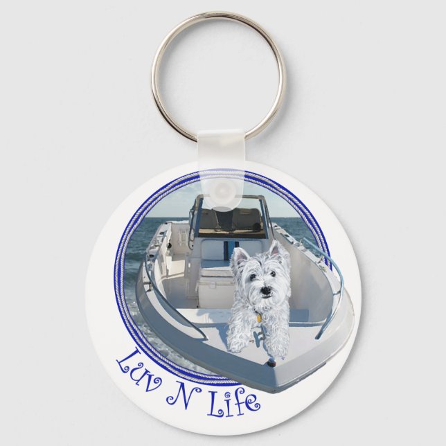 Westie Luv N Life on a Boat Keychain (Front)