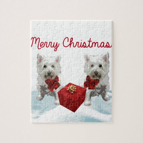 Westie Merry Christmas White Dogs Jigsaw Puzzle