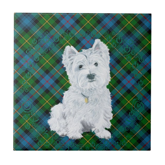 Westie on Tartan Ceramic Tile (Front)