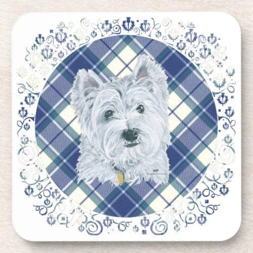 Westie on Tartan Coaster