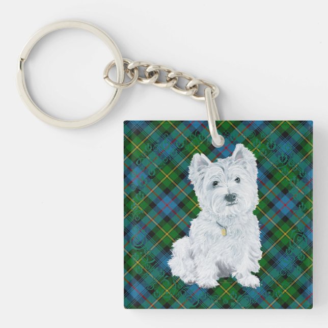 Westie on Tartan Keychain (Front)