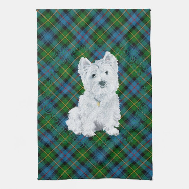 Westie on Tartan Kitchen Towel (Vertical)