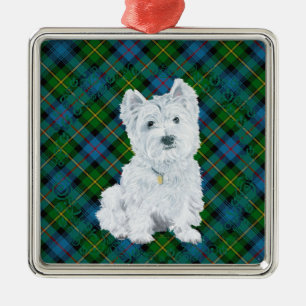 Westie on Tartan Metal Ornament