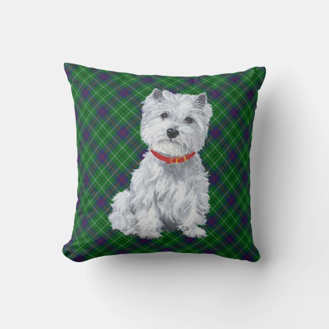Westie on Tartan PILLOW (Front)