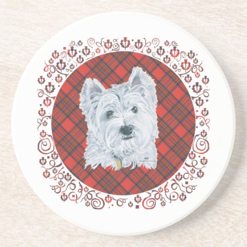 Westie on Tartan Sandstone Coaster