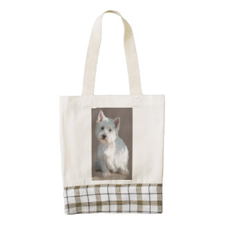 WESTIE ON TAUPE ZAZZLE HEART TOTE BAG