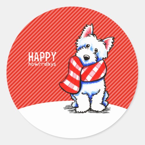 Westie Plaid Scarf Christmas Happy Howl_i_days Classic Round Sticker