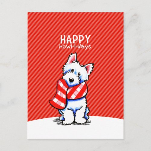 Westie Plaid Scarf Christmas Happy Howl_i_days Holiday Postcard