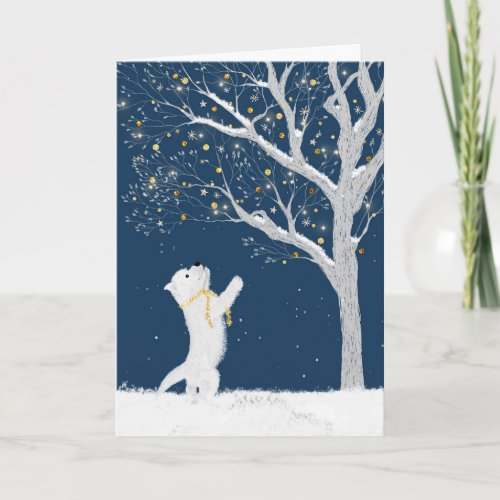 Westie Pup and Tree in the Snow Holiday Card