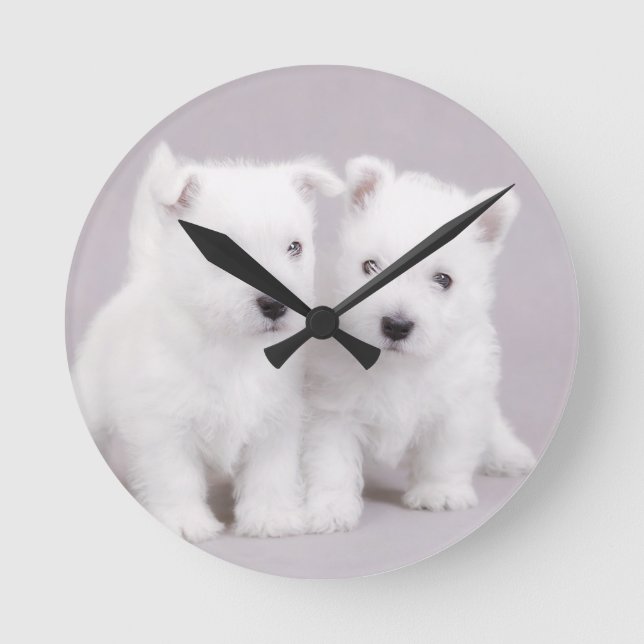 Westie puppies round clock (Front)