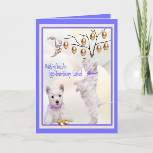 Westie Puppy Eggs _ Trait Easter Wishes Holiday Card