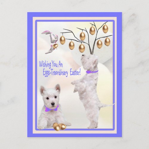 Westie Puppy Eggs _ Trait Easter Wishes Holiday Postcard