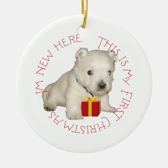 Westie Puppy First Christmas Ceramic Ornament (Front)