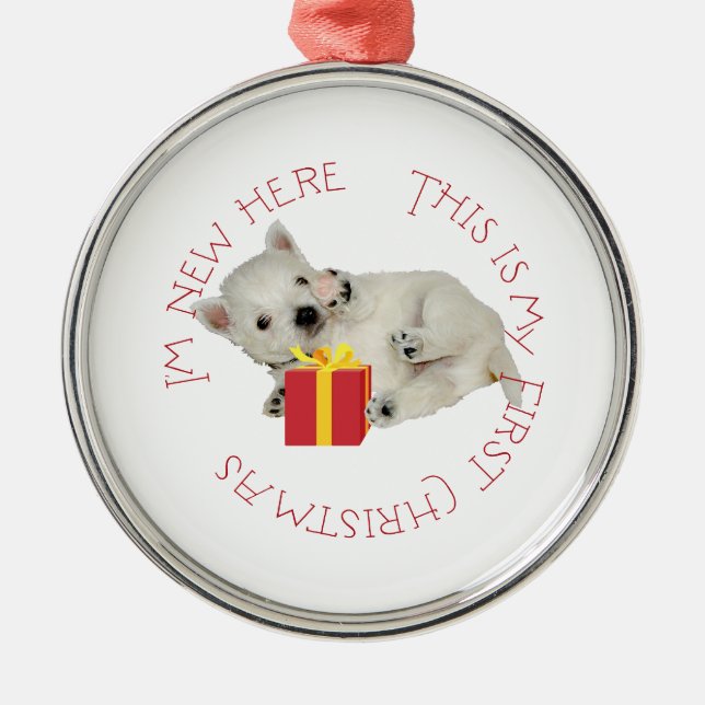 Westie Puppy First Christmas Metal Ornament (Front)