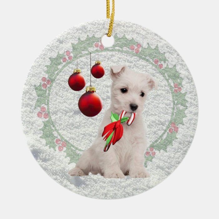Westie Puppy Hugs & Kisses &Warm Christmas Wishes Christmas Tree Ornaments