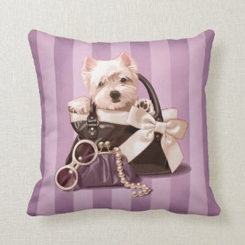 Westie Puppy In Handbag Throw Pillow by MarylineCazenave at Zazzle