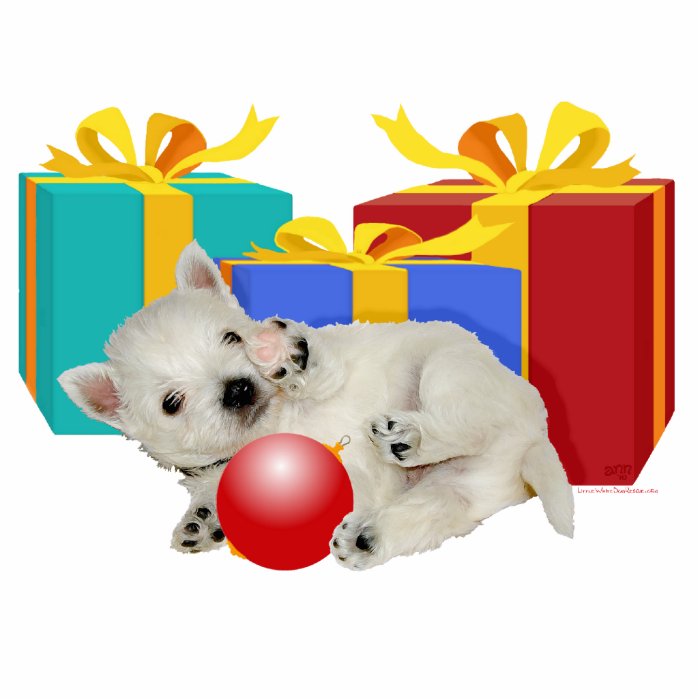 Westie Puppy with Christmas Presents Photo Cut Outs