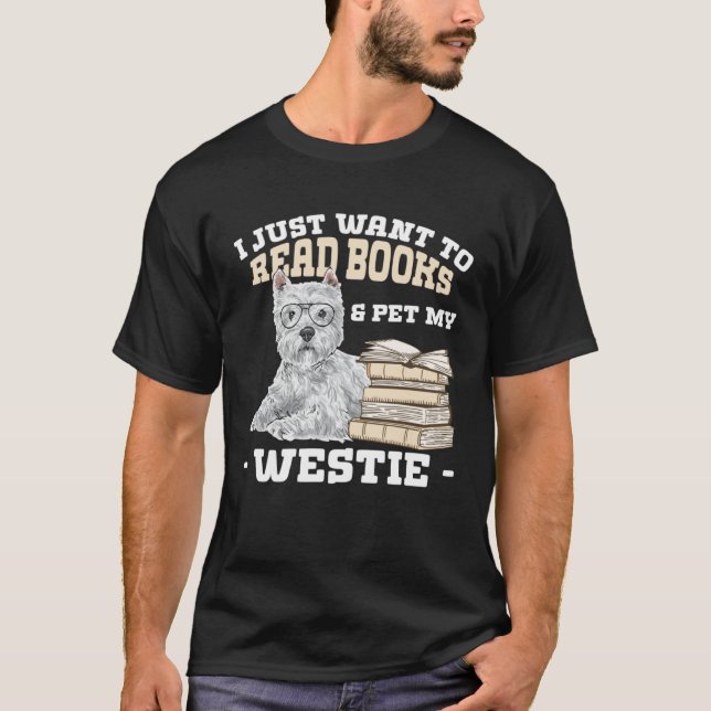 Westie Reading Books West Highland White Terrier T-Shirt (Front)