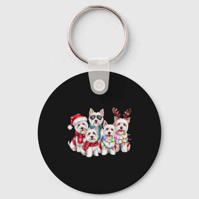 Westie Reindeer Christmas Lights Dog Lover Xmas Pa Keychain (Front)