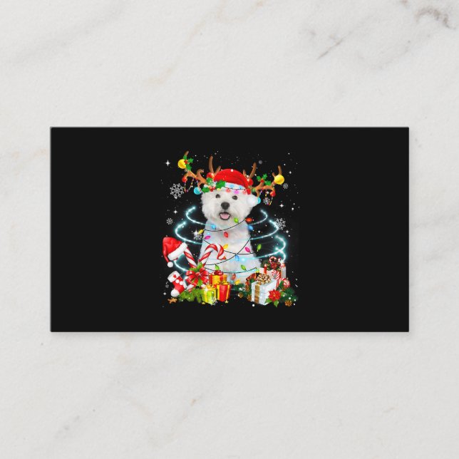 Westie Reindeer Christmas Tree Lights Pajama Dog X Business Card (Front)