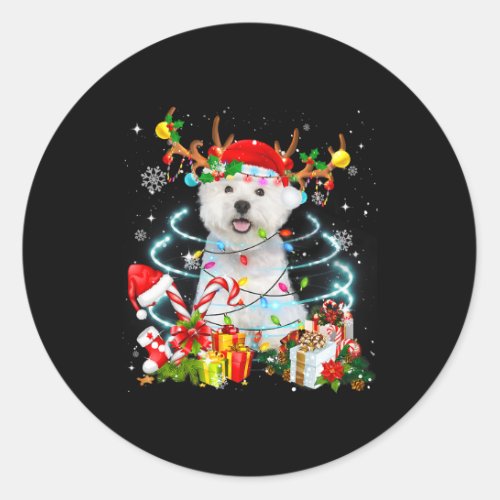 Westie Reindeer Christmas Tree Lights Pajama Dog X Classic Round Sticker
