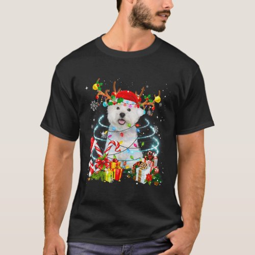 Westie Reindeer Christmas Tree Lights Pajama Dog X T_Shirt
