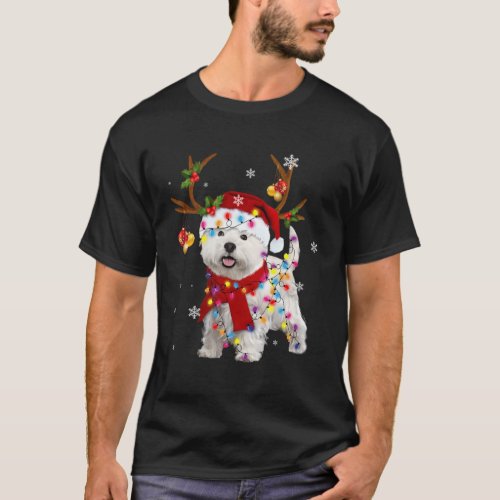 Westie Reindeer Lights Pajama T_Shirt