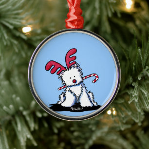 Westie Reindeer Round Ornament